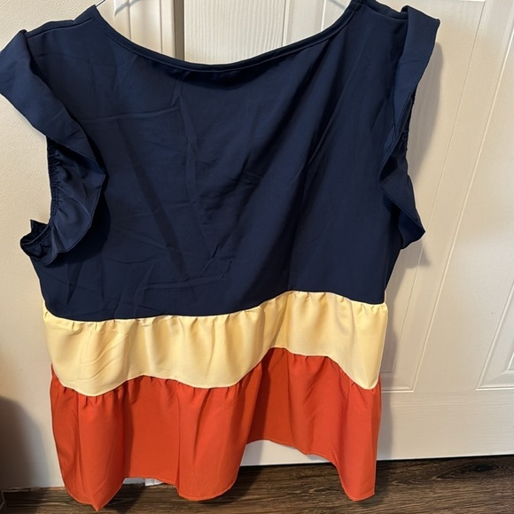 New condition SHEIN Color Block Red White and Blue Peplum top - Picture 3 of 3